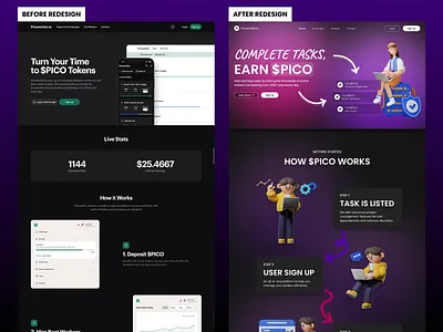 PICO Token Crypto DeFi NFT Web3 Website Landing Page Redesign branding crypto defi degen earn figma graphic design illustration landing page logo nft redesign token typography ui ux visual identity web design web3 website