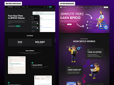 PICO Token Crypto DeFi NFT Web3 Website Landing Page Redesign branding crypto defi degen earn figma graphic design illustration landing page logo nft redesign token typography ui ux visual identity web design web3 website