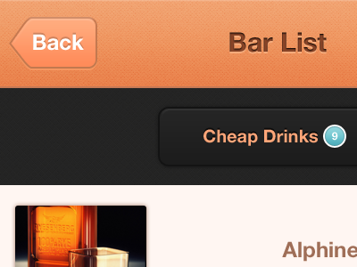 Bar List app bar clean drinks ios iphone modern texture ui