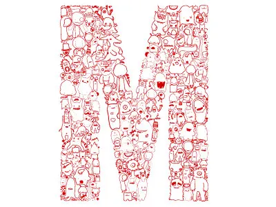 M is for Monsters children illustration lines monsters red