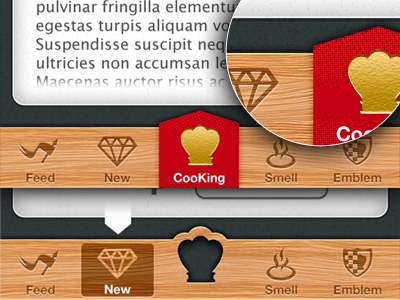 CooKing App UI app button card cook crown dock icons king red ui