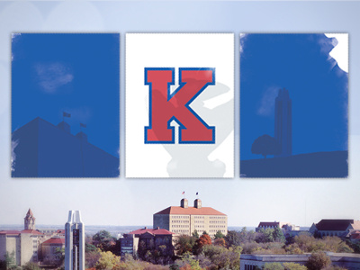 Gameday art blue crimson jayhawk kansas kansas city ku lawrence poster print tryptic university of kansas