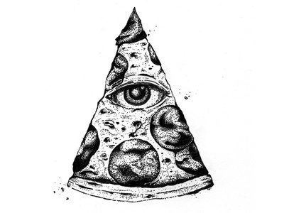 Mystic Pizza all seeing pizza illustration pen