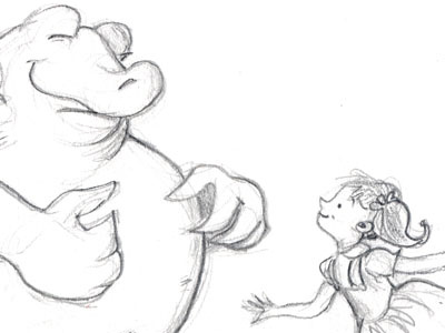 Dancing childrens book critter girl sketch