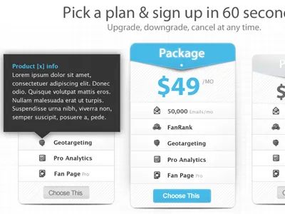 Tool Tip Hover hover interaction icons plans pricing pricing matrix product matrix tool tip tooltip ui ux