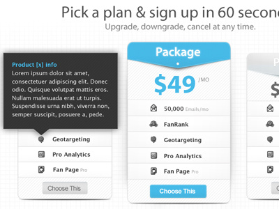 Tool Tip Hover hover interaction icons plans pricing pricing matrix product matrix tool tip tooltip ui ux