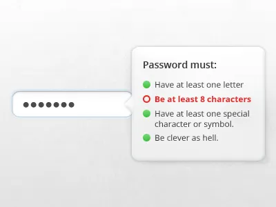 Contextual Field Requirements context contextual entry error erroring field form password popup text tooltip