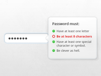 Contextual Field Requirements context contextual entry error erroring field form password popup text tooltip