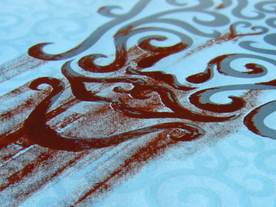 Clap Your Hands Say Yeah Poster blue brown clap your hands say yeah gloss graphic design illustration let the cool goddess rust away ornate poster scrolls silkscreen silver vines