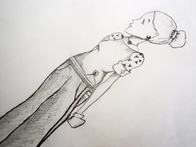 Self sketch and black carolina kaucher drawing hand drawn illustration pencil sketch white