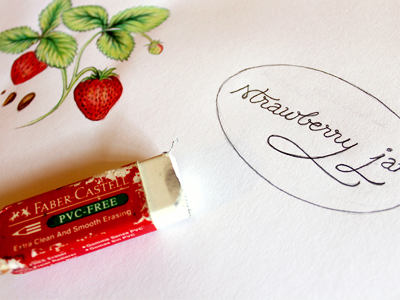 Jam Labels - Sketch phase - Strawberry illustration labels type