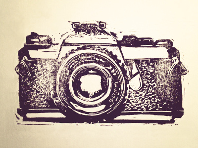 Linoleum Print black and white camera lino linoleum print