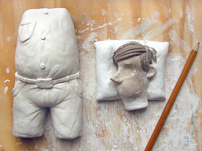 Mr. Klyn and Insomnia 3d art character clay craft figure illustration jeans modeling pillow portrait process texture