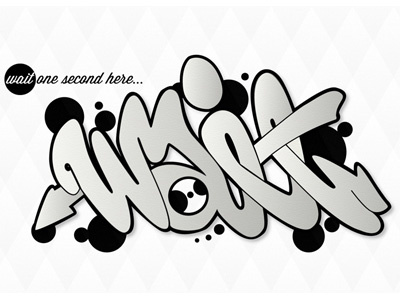 wait one second here... arrow black and white cursive dots flow graff graffiti handstyle pattern simple simplistic style text type typography urban