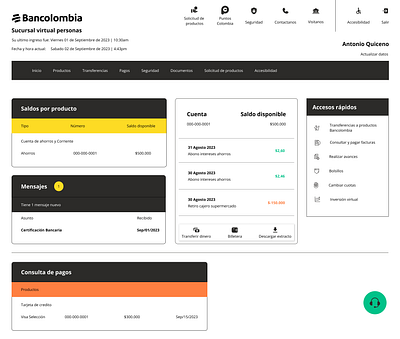 Bancolombia Bank Design bank bank design dashboard ui ux virtual branch website