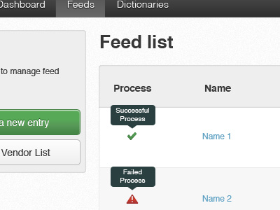 Published Feeds error list success tooltips