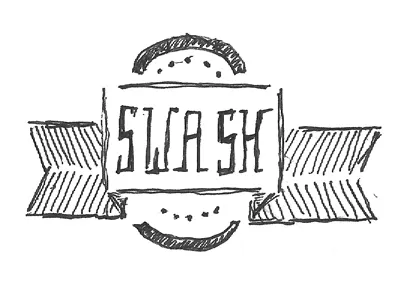 Swash banner black lines lockup rough sketch swash type typography white