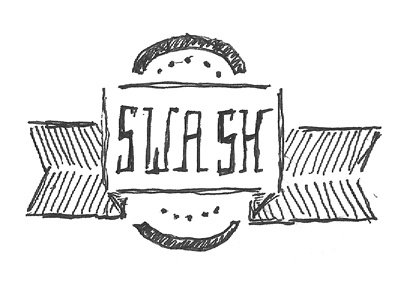 Swash banner black lines lockup rough sketch swash type typography white