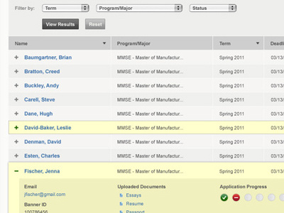 Graduate Admissions Admin Tool ui web design