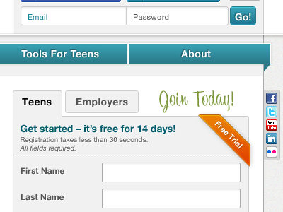 TJ Homepage (Registration Section) login registration sign in sign up social ui ux web application