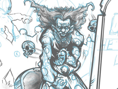 Juggling Zombie Clown cartoon clown comic illustration juggling pencils sketch zombie