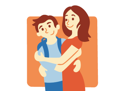 Reluctant Hugging hug illustration mother son spot vector