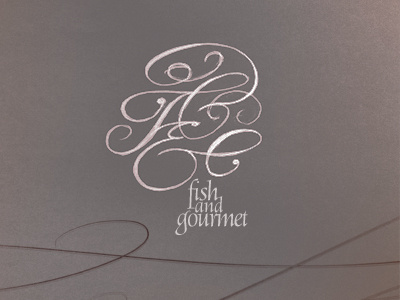 Fish And Gourmet brown calligraphy design fish gourmet logo monogram scetch typography