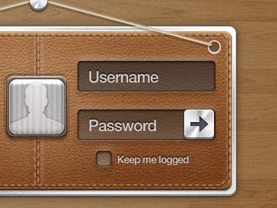 Login design leather login stitches ui wood