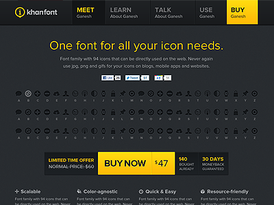 iKhanFont dark grey layout ui website yellow