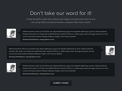 Testimonials black dark grey layout ui website