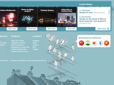 Footer Design art birds design event festival footer multilingual roof sydney ui ux watercolor watercolour web design