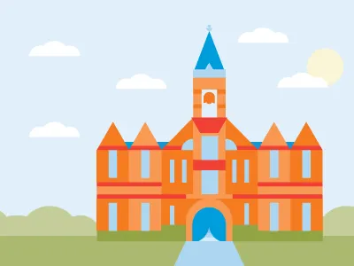 Old Main Web Feature Illustration academia architecture building college color drake university education feature illustration illustrator pantone school shapes web