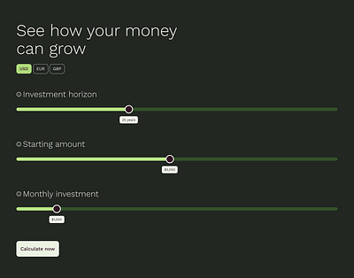 Investment calculator calculator design form slider ui ux