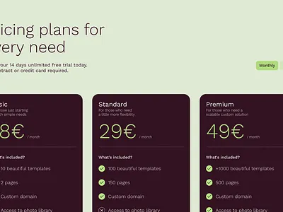 Pricing model branding cards comparison design plan pricing table ui ux