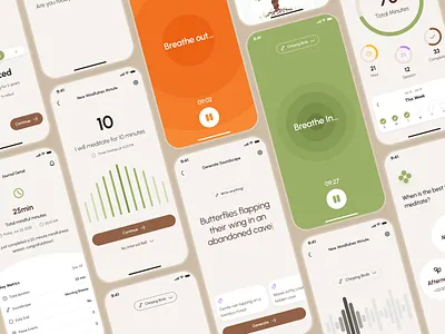 freud v2: AI Mental Health App - Breathing Exercise Flow UI ai mental health app ai therapy app anxiety app breathing exercise clean figma ui kit green meditation app mental health app mental health chatbot mental health companion mental health ui kit mindful assistant app mindfulness app minimal mobile app modern mood tracker app self care app stress app