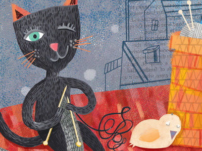 Children's book illustration bird cat illustration photoshop