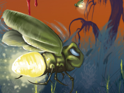 Bunny's Fireflies fantasy fireflies illustration painting