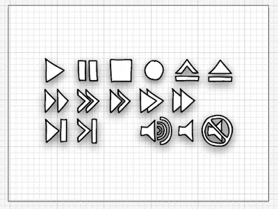 Media Keys (stroke) eject icons media mute pause play sketch stop record wireframe wireframes
