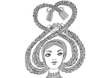 Love braids black and white braids decorative illustration girl heart illustration line line drawing qcassetti trumansburg valentine woman