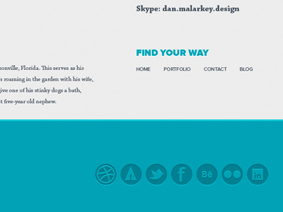 Second Footer Right chaparral pro dan dan malarkey identity portfolio proxima nova teal ui