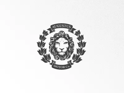 Augustus Motor Co. augustus banner bay leaf coat of arms crest laurel leaf lion logo motor regal