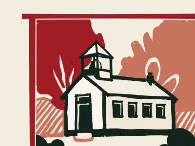 Woodblock Emblem illustration printing schoolhouse woodblock
