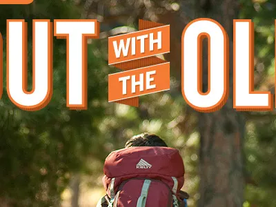 Out With The Old knockout ribbon typography