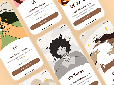 freud v2: AI Mental Health App - Notification Illustration UI ai mental health app ai therapy app clean figma ui kit green mental health app mental health chatbot mental health companion mental health illustration mental health ui kit mindful assistant app mindfulness app mindfulness illustration minimal mobile app modern mood tracker app notification screen notification ui self care app