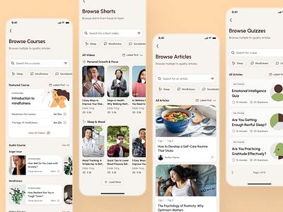 freud v2: AI Mental Health App - Resources, News, Quiz & Article ai mental health app blog app blog ui brown clean figma ui kit mental health app mental health chatbot mental health companion mental health ui kit mindful assistant app mindfulness app minimal mobile app modern news quiz app resources resources ui self care app