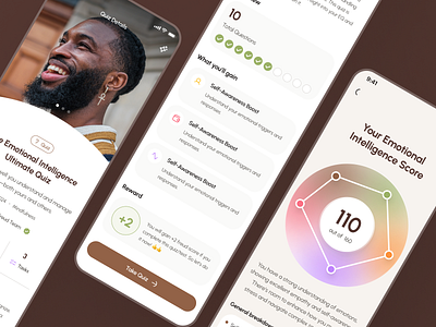 freud v2: AI Mental Health App - Emotional Intelligence EQ Quiz ai mental health app ai therapy app brown clean emotional intelligence emotional intelligence ui figma ui kit green mental health app mental health companion mental health ui kit mindful assistant app mindfulness app minimal mobile app modern mood tracker app quiz app quiz ui self care app