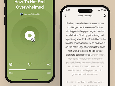 freud v2: AI Mental Health App - Audio Player & Transcript UI ai mental health app ai therapy app audio player audio player ui audio transcript ui clean figma ui kit green mental health app mental health chatbot mental health companion mental health course mental health ui kit mindful assistant app mindfulness app minimal mobile app modern podcast player ui self care app