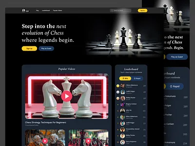 Chess2 Gaming Platform Landing Page MVP UI/UX Design app app design chess color dark design designer game landing page mode mvp theme ui ui ux ui design ux