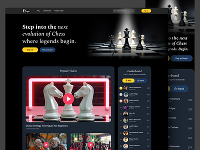 Chess2 Gaming Platform Landing Page MVP UI/UX Design app app design chess color dark design designer game landing page mode mvp theme ui ui ux ui design ux