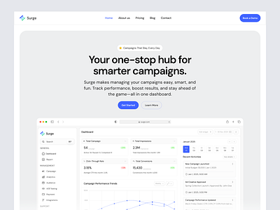 Surge - Smart Campaign Platform SaaS ads agency branding campaign dashboard design digital elementor framer illustration landing marketing page platform saas software ui webflow website wordpress